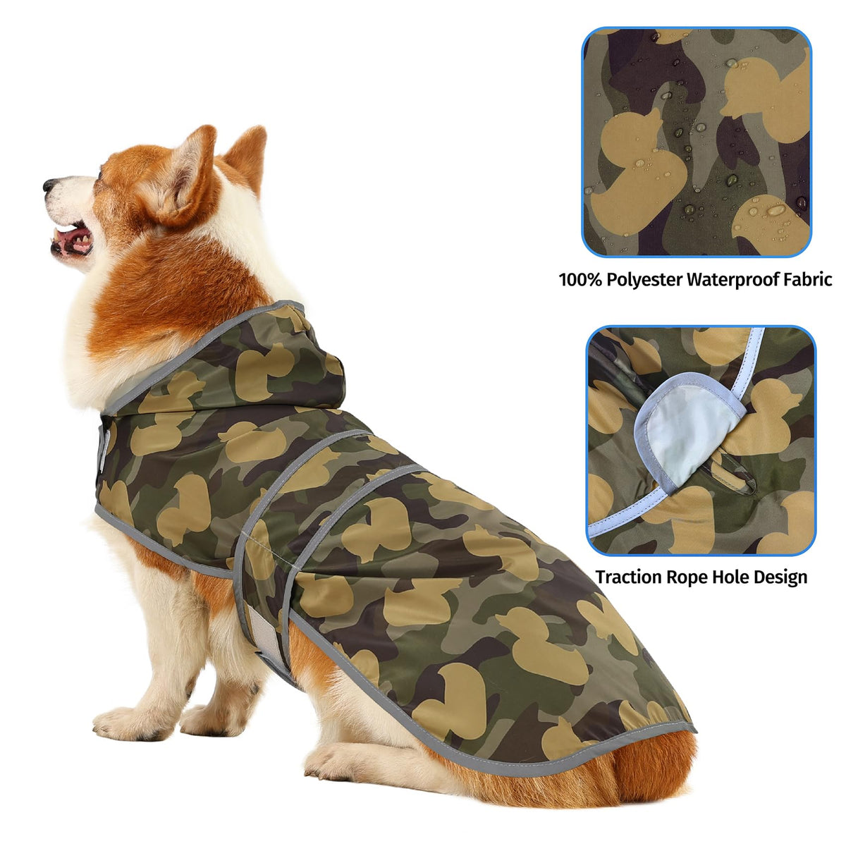 Dog Raincoat Waterproof Dog Rain Jacket with Hood (Camo Ducks / Large)