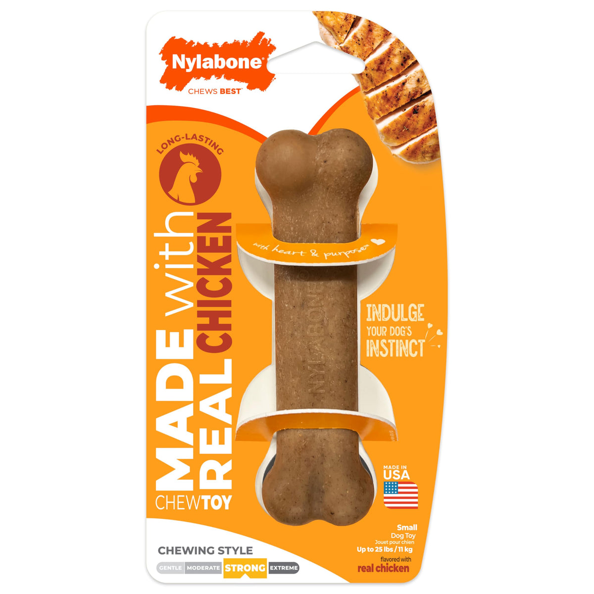 Strong Chew Original Bone Dog Toy Made with Real Chicken (Original Bone / Small)