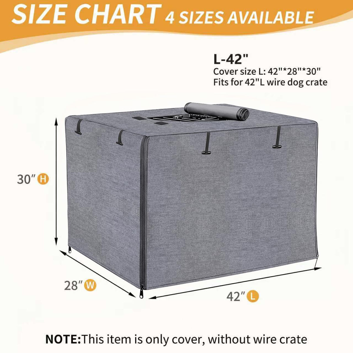 Dog Crate Cover (42.0"L x 28.0"W x 30.0"H / Grey)
