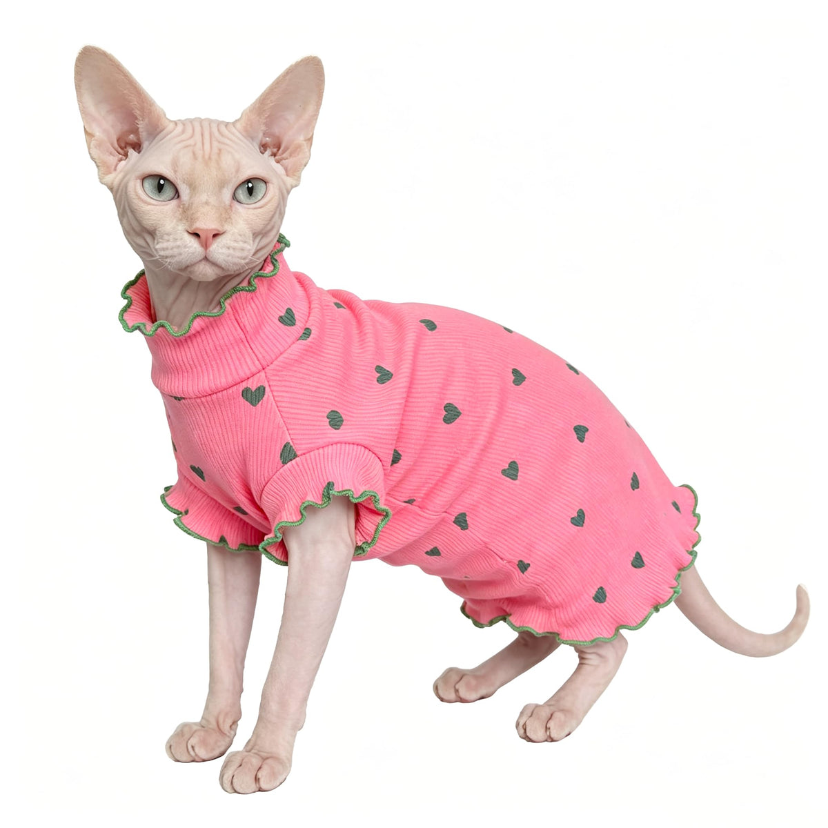 Pure Cotton Sphynx Cat Clothes Sweater Shirt Pet Apparel (Pink / Large)