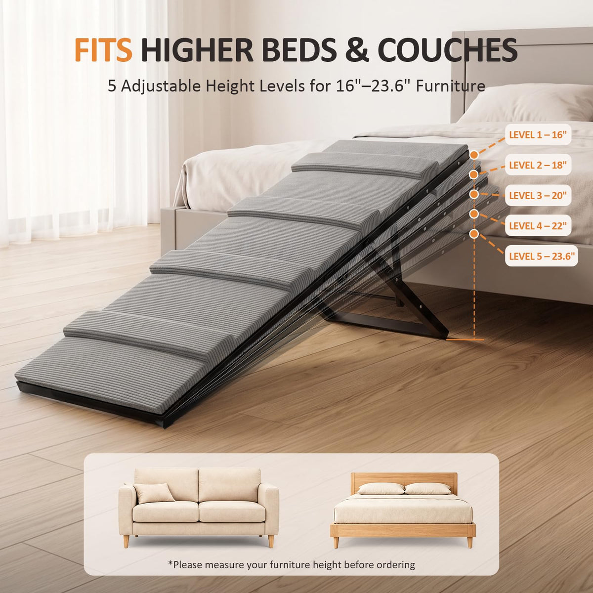Dog Ramp for Bed & Couch (Large/48"L x 17"W x 16"-24"H)