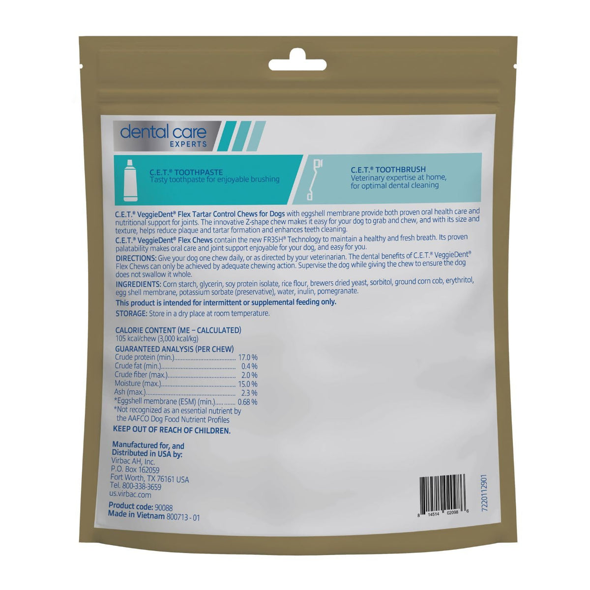 C.E.T. Veggiedent Fr3sh & Flex Plaque and Tartar Control Chew for Dogs (Large Over 66lbs)