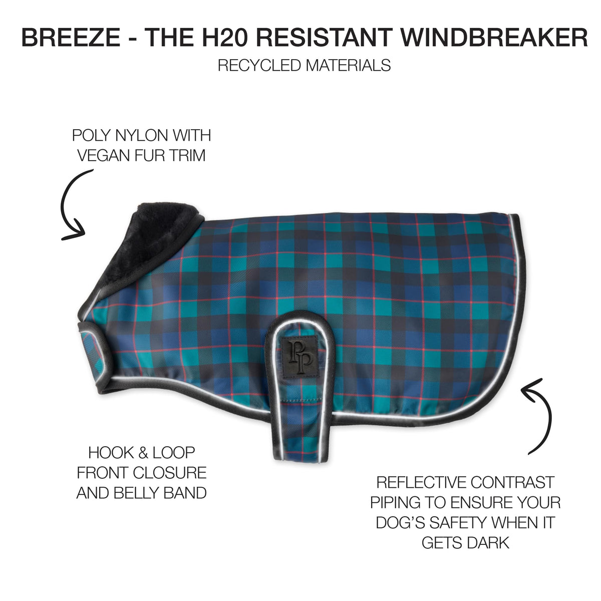 Breeze II Dog Raincoat (Black Watch Plaid / Large (40-60 lbs))