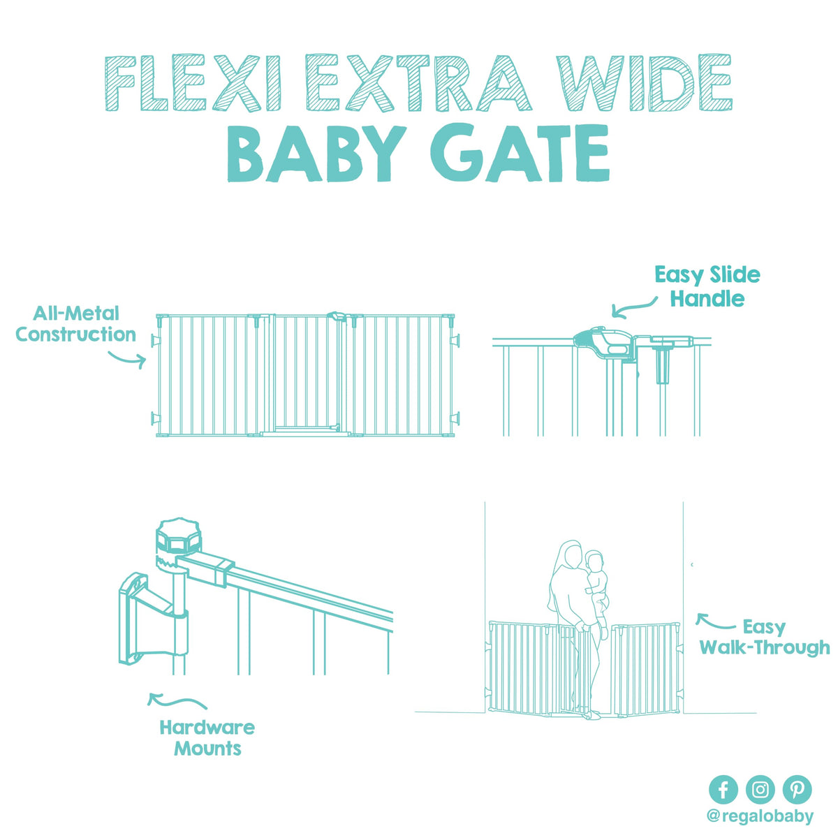 Safety 28" 76" Super Wide Configurable Baby Gate (28-76"W x 30"H / White)