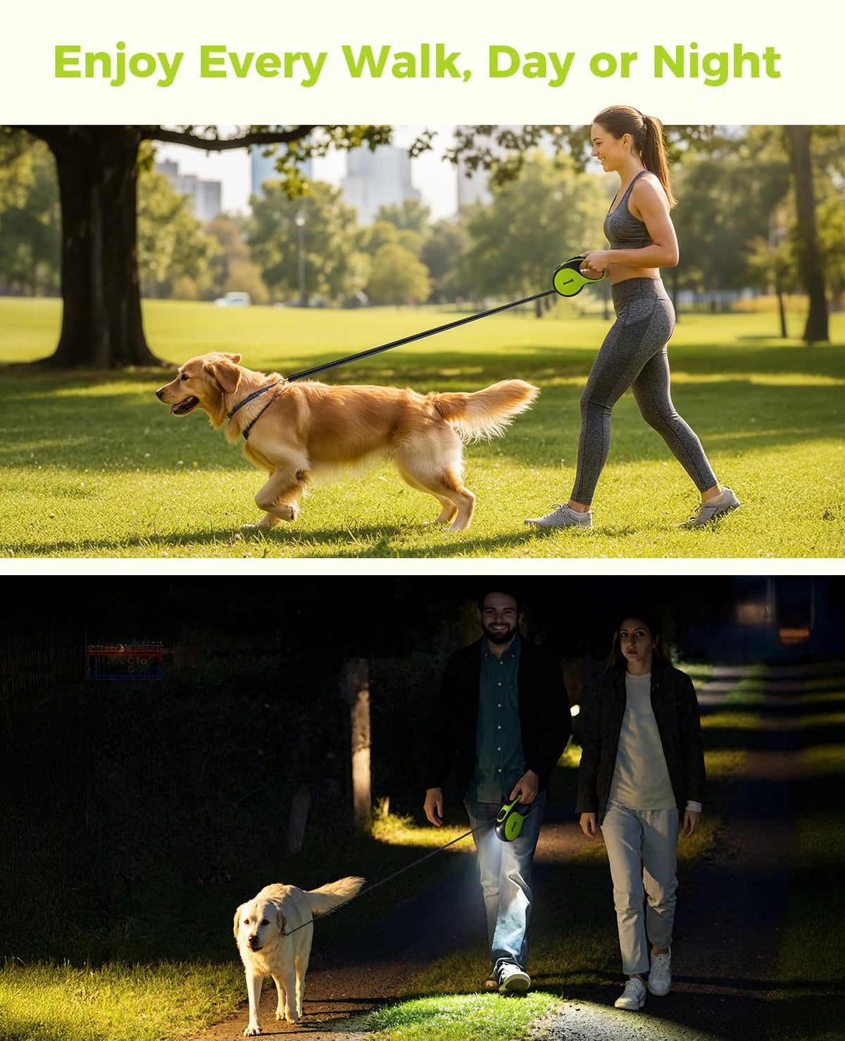 Retractable Dog Leash for Large Dog with Light Rechargeable (Large-16ft)
