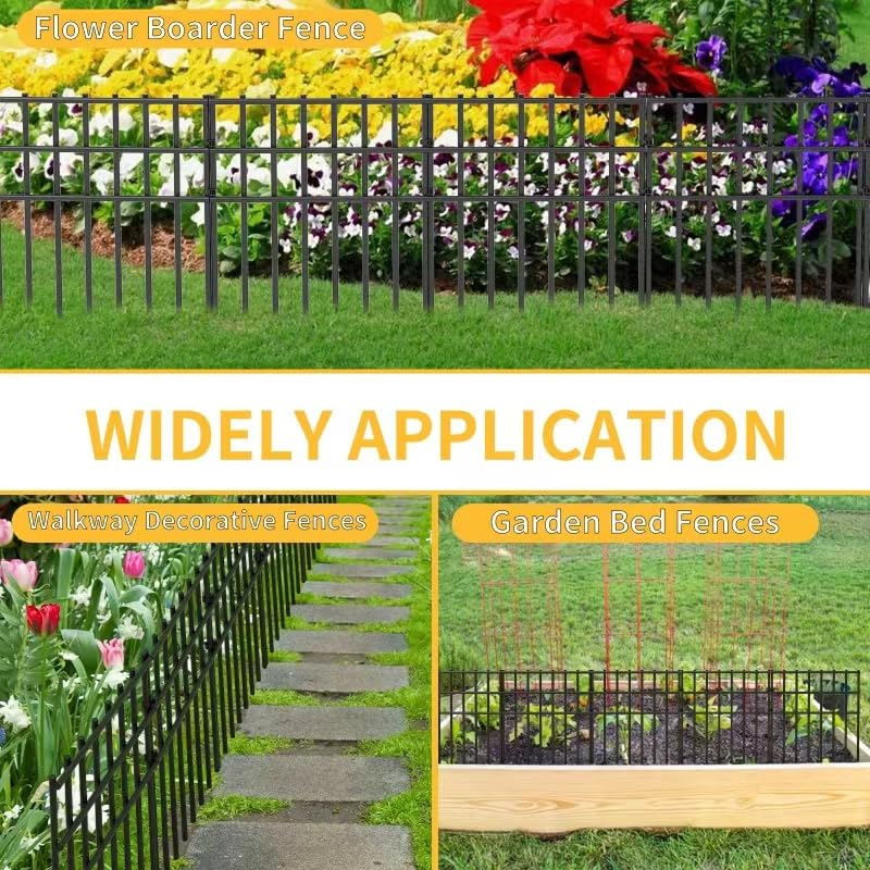 10 Pack Garden Animal Barrier Fence (10 Panels, 10.8ft(L) x 17in(H) / Black)