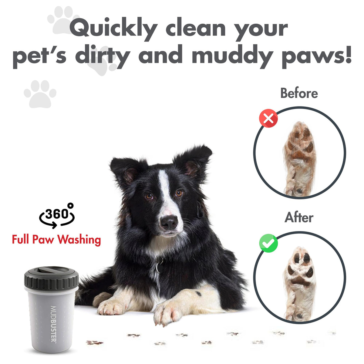 Lidded MudBuster Medium Dog Paw Cleaner (Light Gray / Medium with Lid)