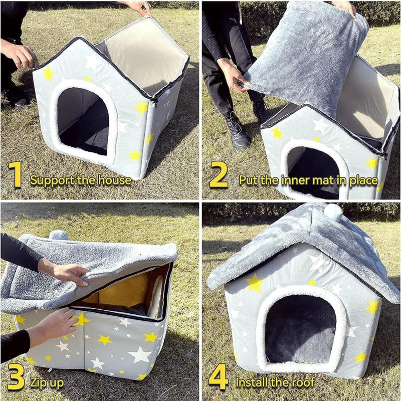 Dog House Indoor Portable Puppy Cave Cat Nest Kennel Pet Bed (Grey / M:Size fits 7.5kg/17lbs (Pets))