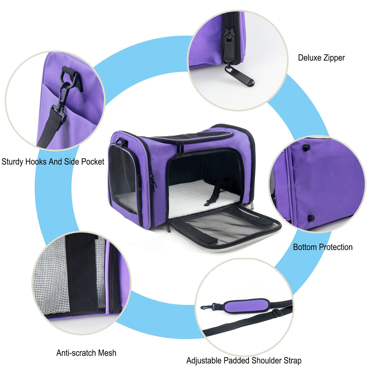 Soft Sided Carrier for Small Medium Cats Dogs (20.0"L x 13.0"W x 13.0"H / Purple)