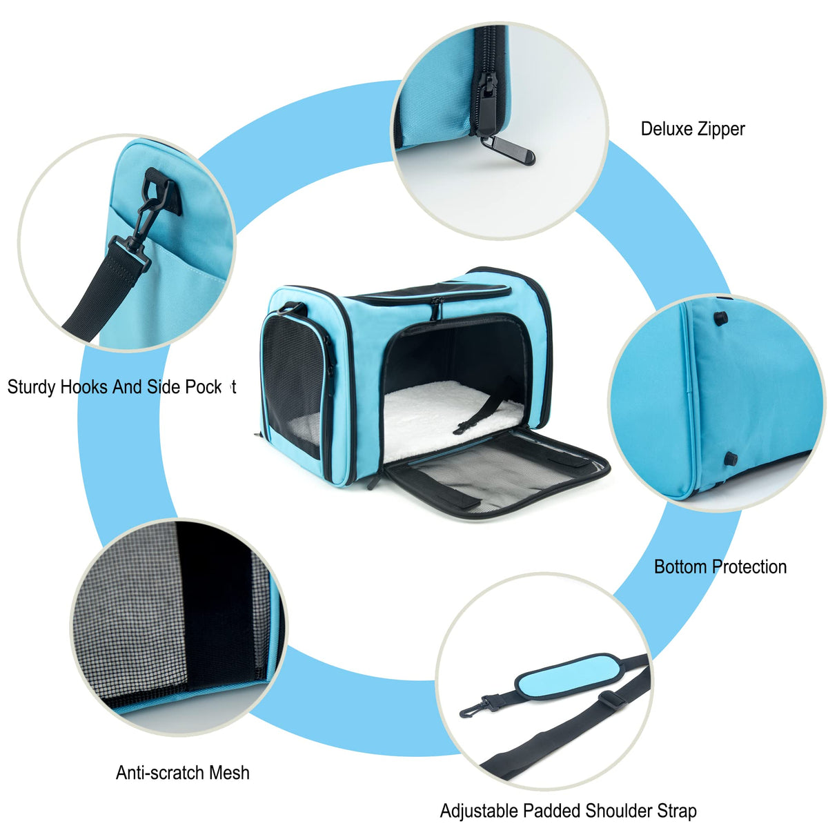 Soft Sided Carrier for Small Medium Cats Dogs (17.0"L x 11.0"W x 11.0"H / Blue)