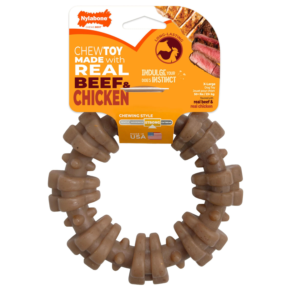 Strong Chew Ring Dog Chew Toy Made with Real Beef & Chicken (Textured Ring / X-Large)