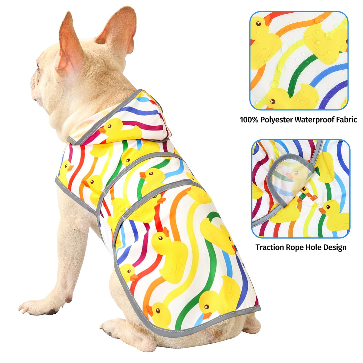 Dog Raincoat Waterproof Dog Rain Jacket with Hood (Rainbow Ducks / Medium)