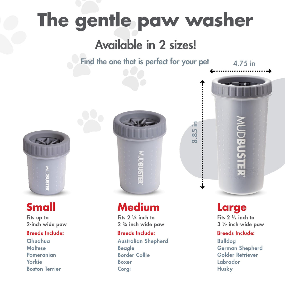 MudBuster Portable Dog Paw Cleaner (Light Gray / Large)