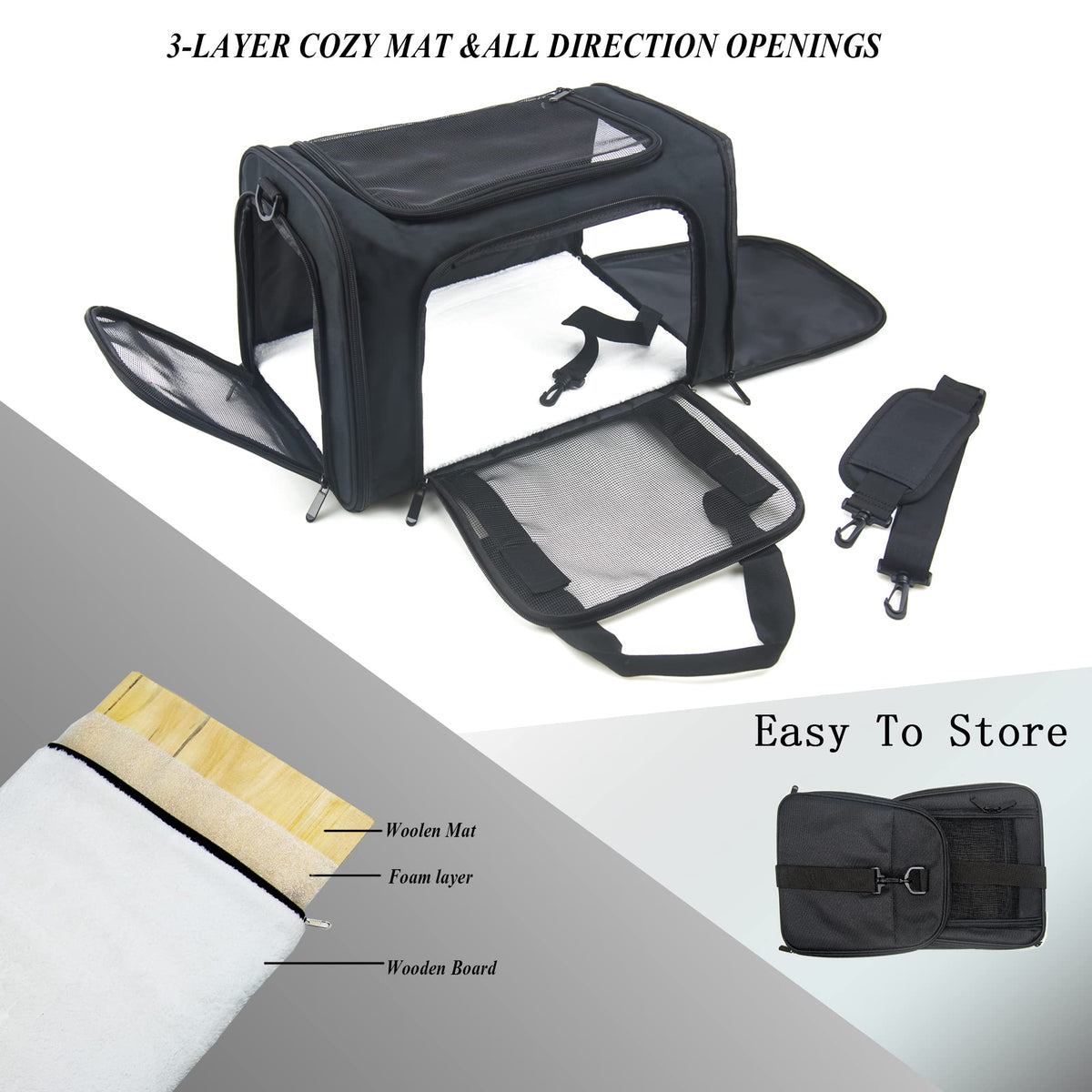 Soft Sided Carrier for Small Medium Cats Dogs (20.0"L x 13.0"W x 13.0"H / Black)
