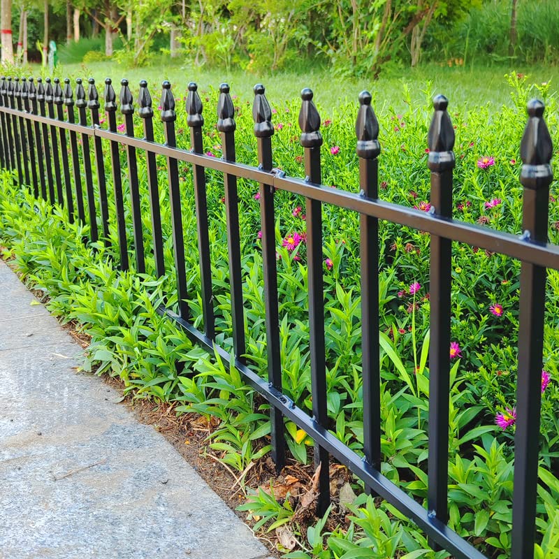18"H x 22"W Decorative Metal Garden Border Fence (Black / 18″ H x 9.17 ft (5 Panels))