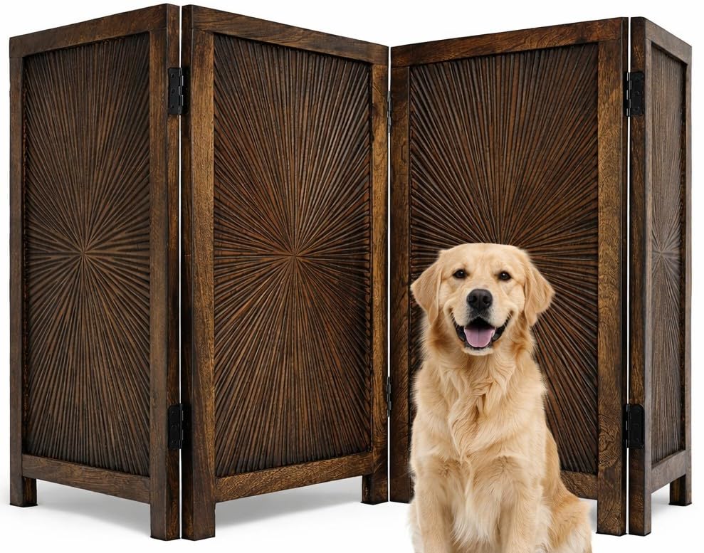 Freestanding Pet Gate (Burnt / 56"x28" Plain 4 Panels)