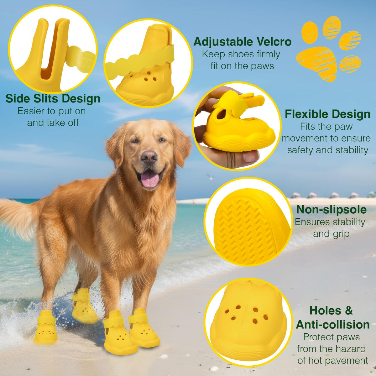Dog Shoes for Hot Pavement and Snow (Yellow / XL)