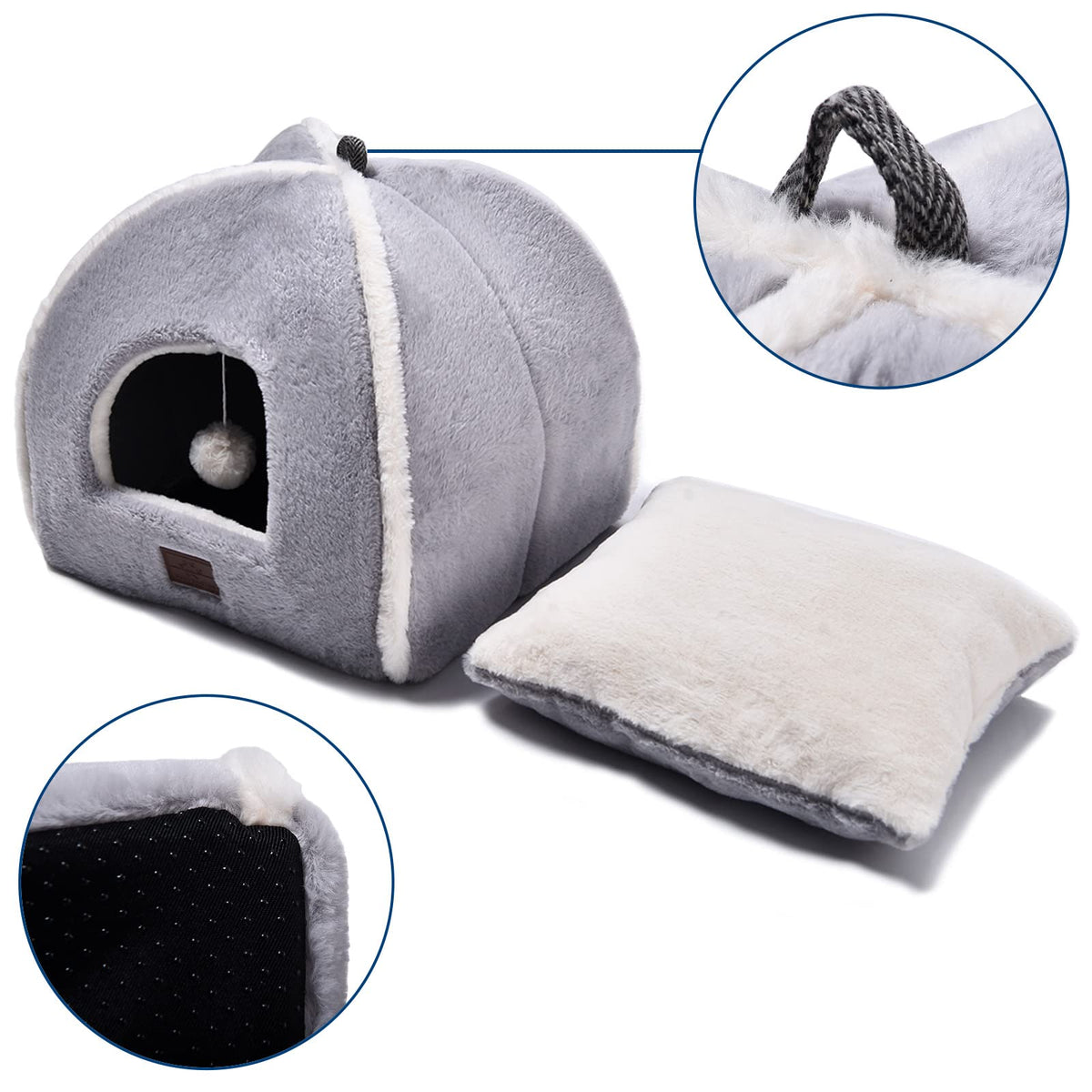 Cat Bed for Indoor Cats (Light Grey / 15"D x 15"W x 15"H)
