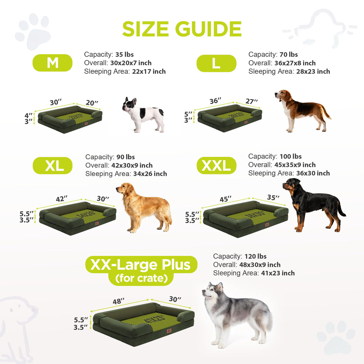 Waterproof Orthopedic Dog Bed for Extra Large Sized Dogs (48 x 30 x 9 in / Oliva Green)