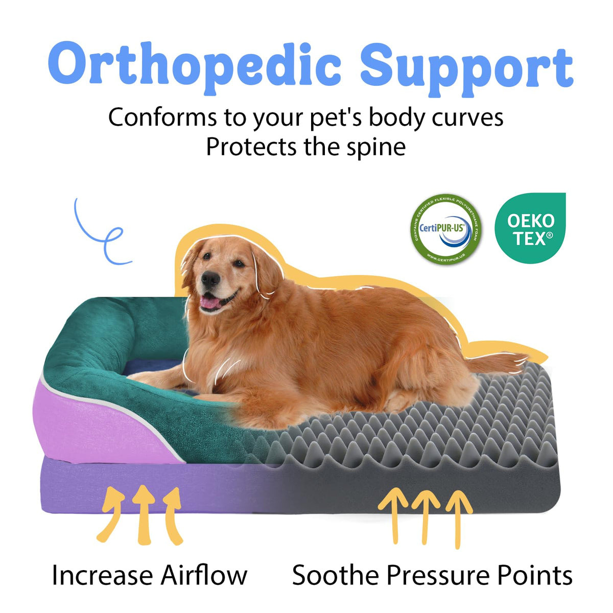 Orthopedic Washable XXL Dog Bed for Extra Large Dogs (Green / 45"L x 35"W x 7.5"Th)