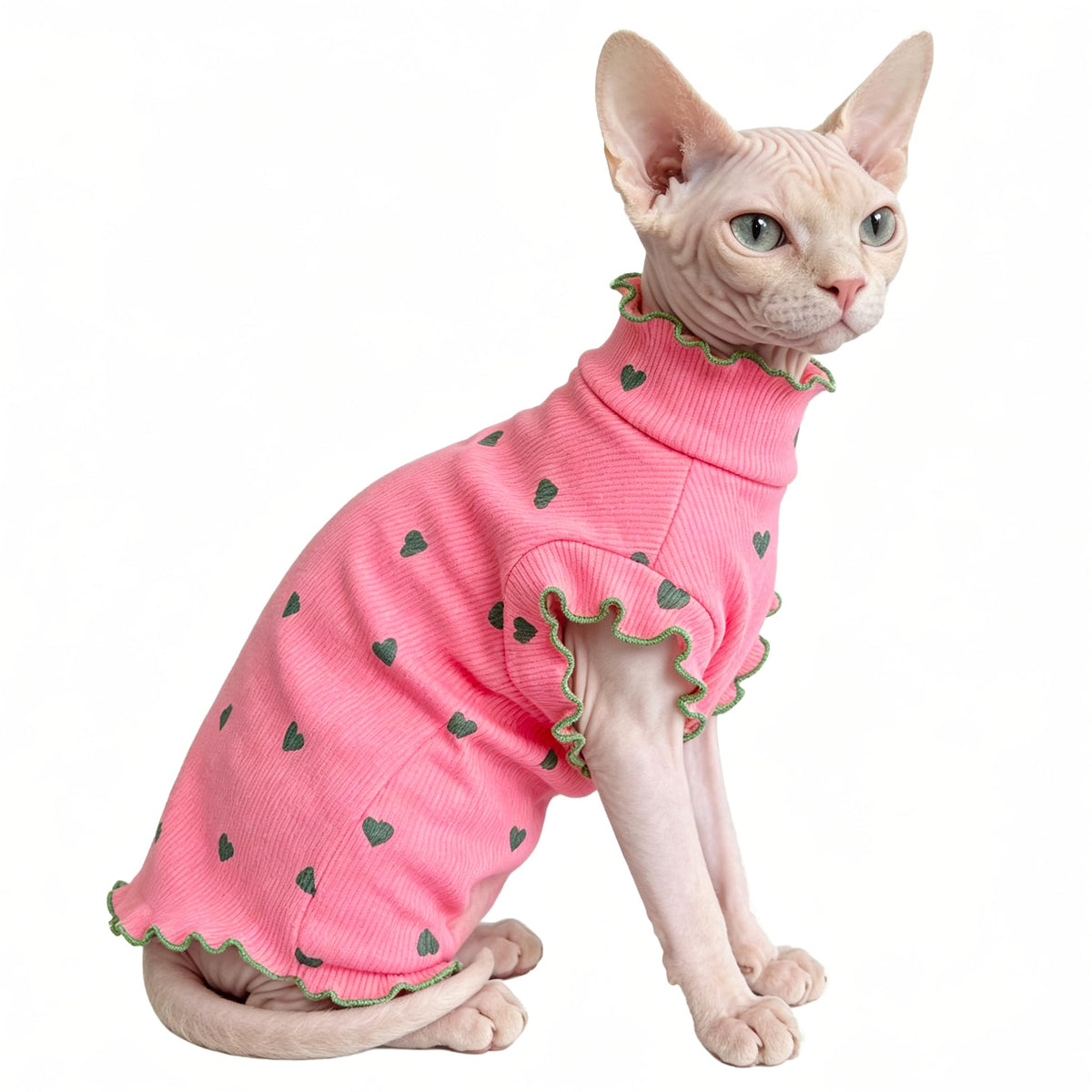 Pure Cotton Sphynx Cat Clothes Sweater Shirt Pet Apparel (Pink / XX-Large)