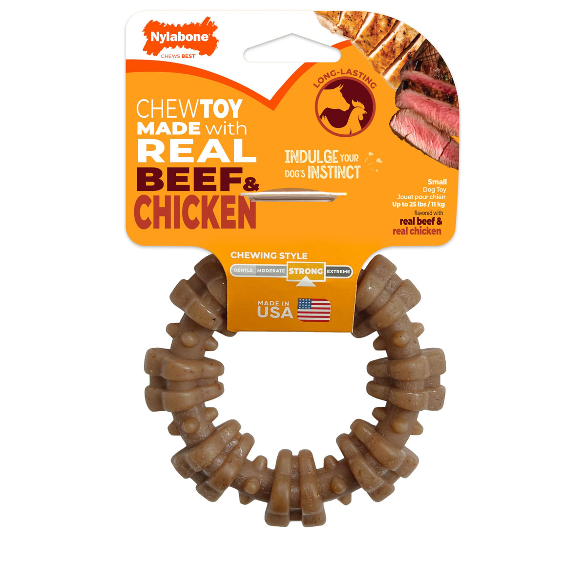 Strong Chew Ring Dog Chew Toy Made with Real Beef & Chicken (Textured Ring / Small)