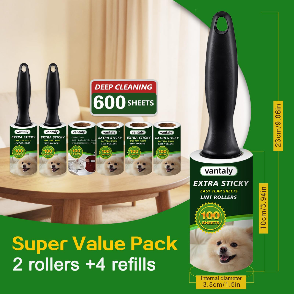 Lint Rollers for Pet Hair Extra Sticky (6 pcs - 600 Sheets)