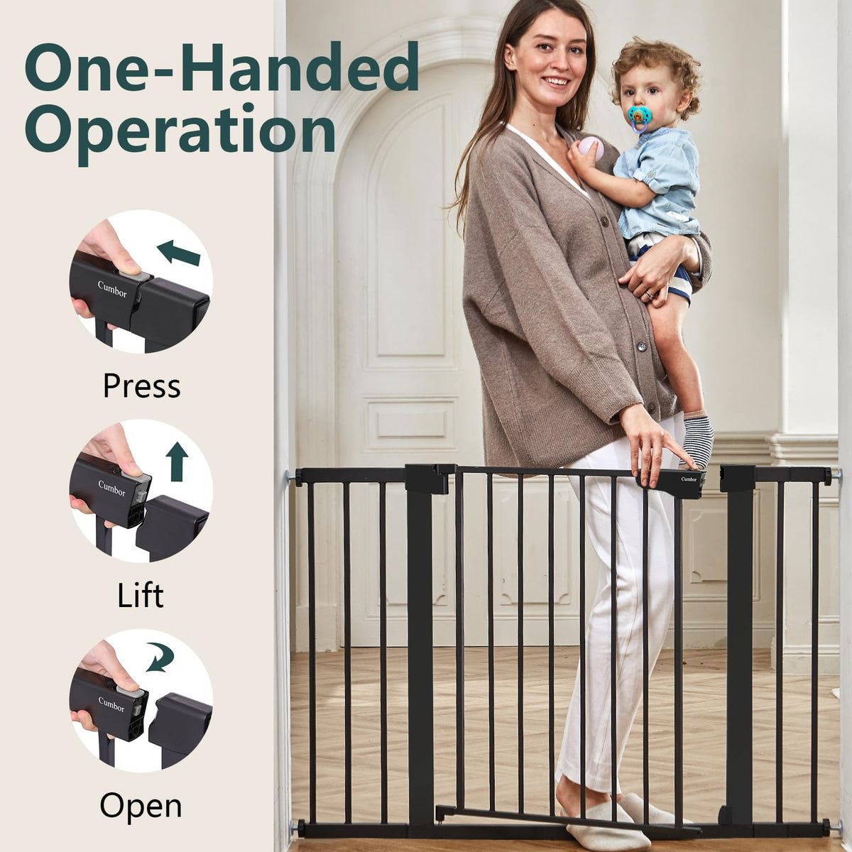 30 46" Baby Gate for Stairs (Black / 30"-46" W x 30.5" H)