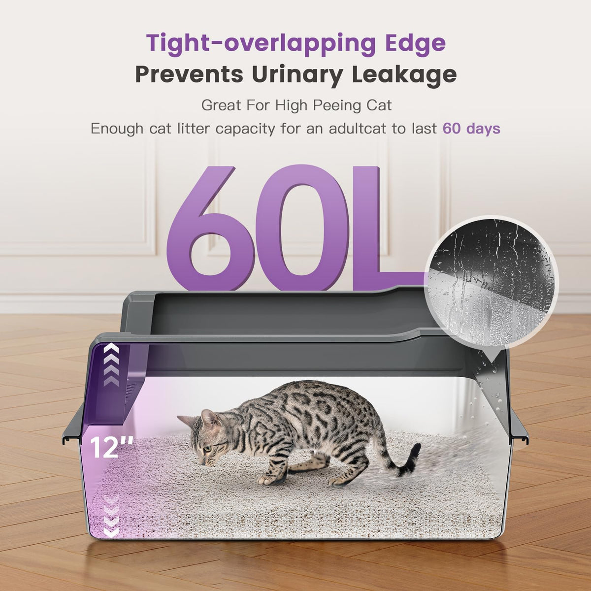 XXL Stainless Steel Litter Box with Lid for Multiple & Big Cats (Dark Gray / XXX-Large)