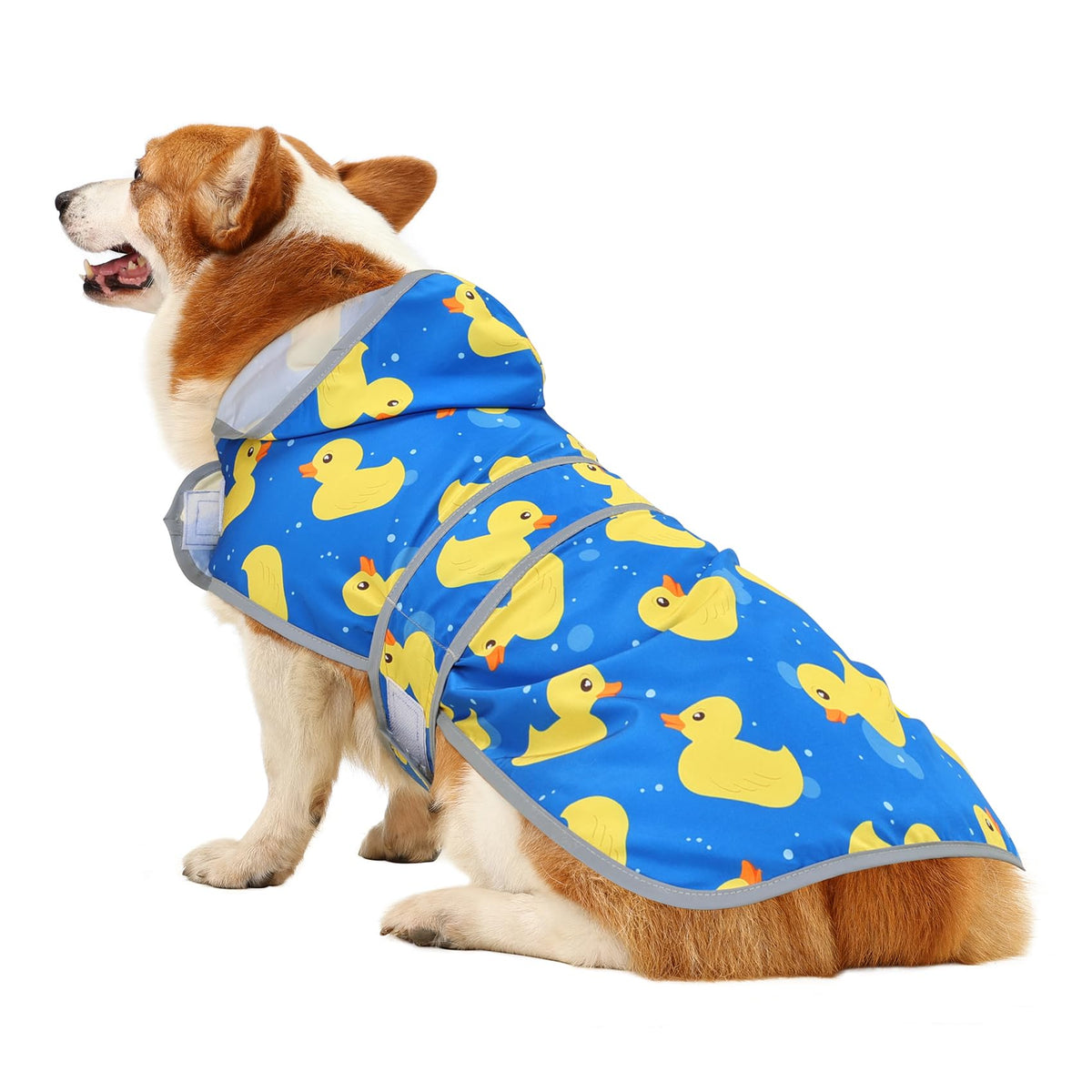 Dog Raincoat for Large Dogs Waterproof Jacket Hooded Rain Coats with Reflective Strips Leash Hole & Poncho Adjustable Fit (A. Ducks / Large)