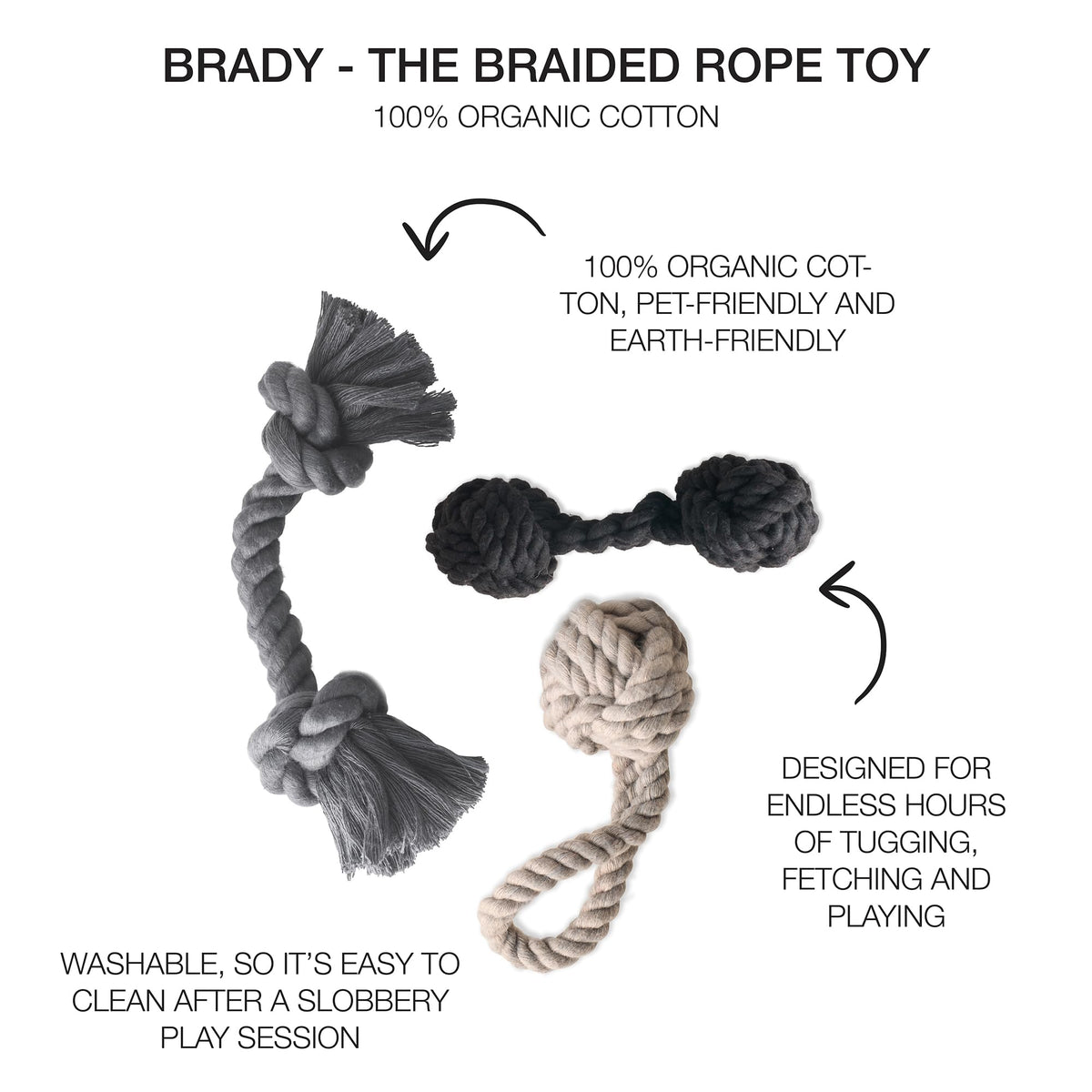 Brady The Rope Tug Toy 3 (Black Ombre / One Size)