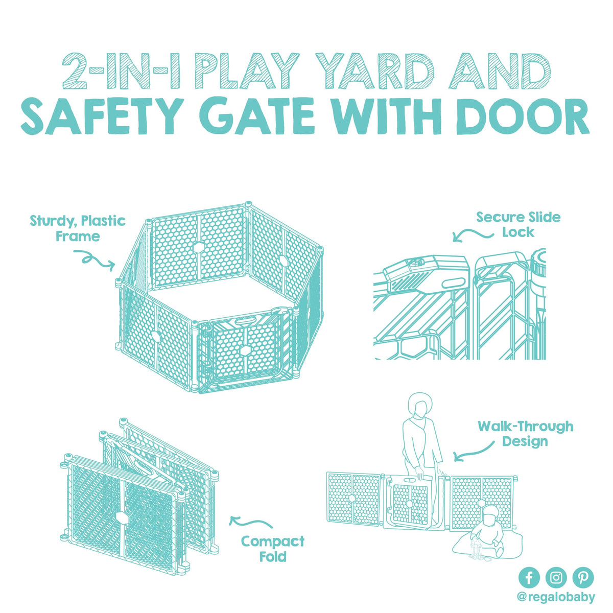 Safety 192" Plastic Super Wide Baby Gate & Play Yard with Door (Brown w/ Door)