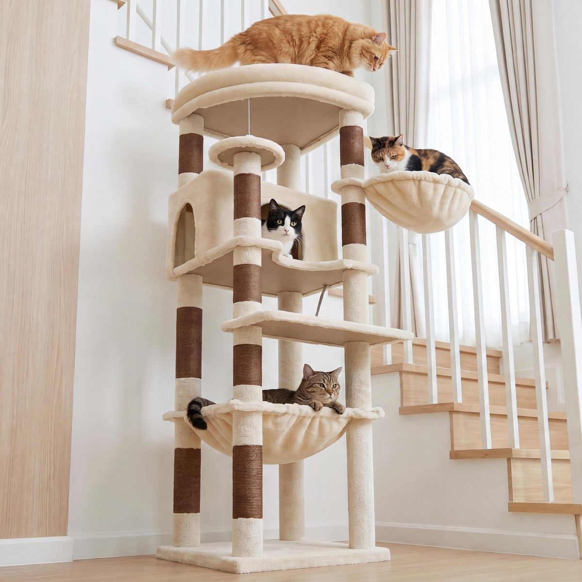 53.1" Corner Cat Tree for Large Cats (53 inch / Beige)