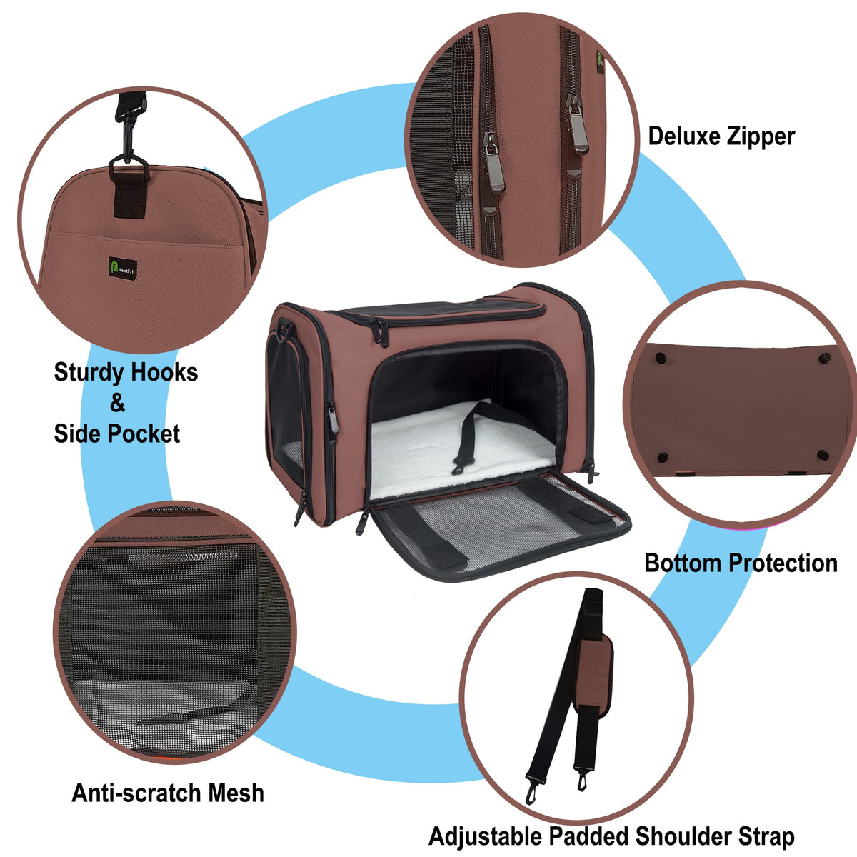 Soft Sided Carrier for Small Medium Cats Dogs (20.0"L x 13.0"W x 13.0"H / Brown)