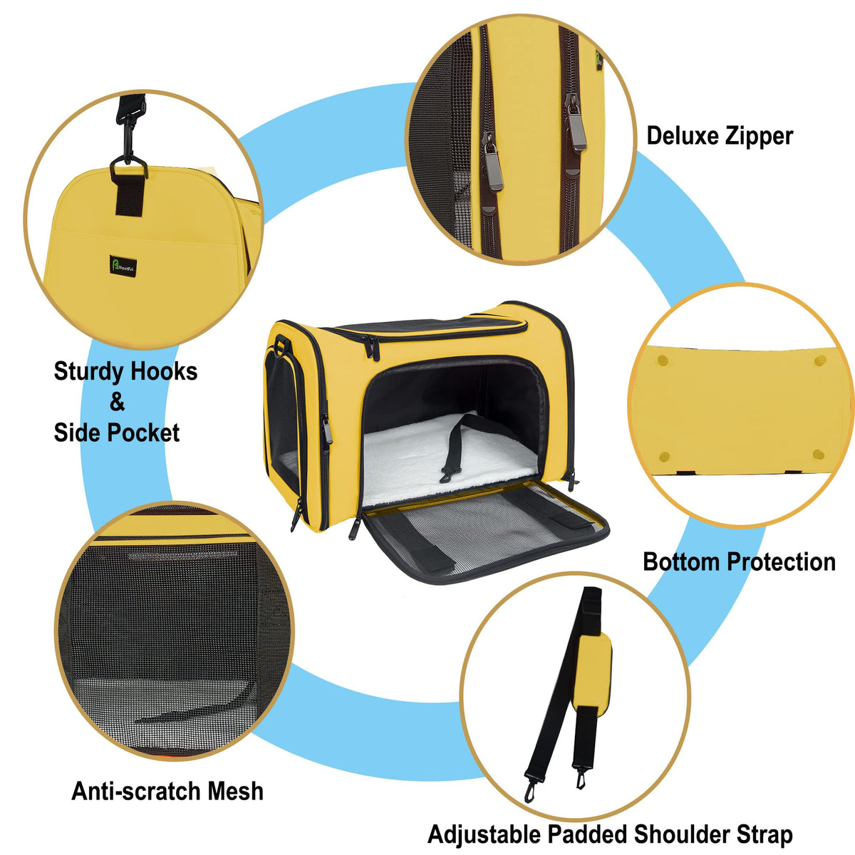 Soft Sided Carrier for Small Medium Cats Dogs (17.0"L x 11.0"W x 11.0"H / Yellow)