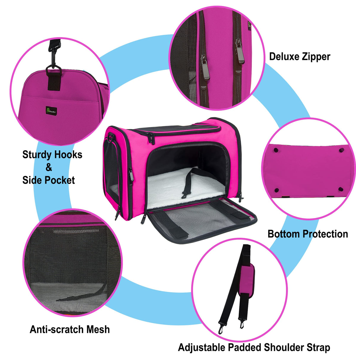 Soft Sided Carrier for Small Medium Cats Dogs (20.0"L x 13.0"W x 13.0"H / Magenta)