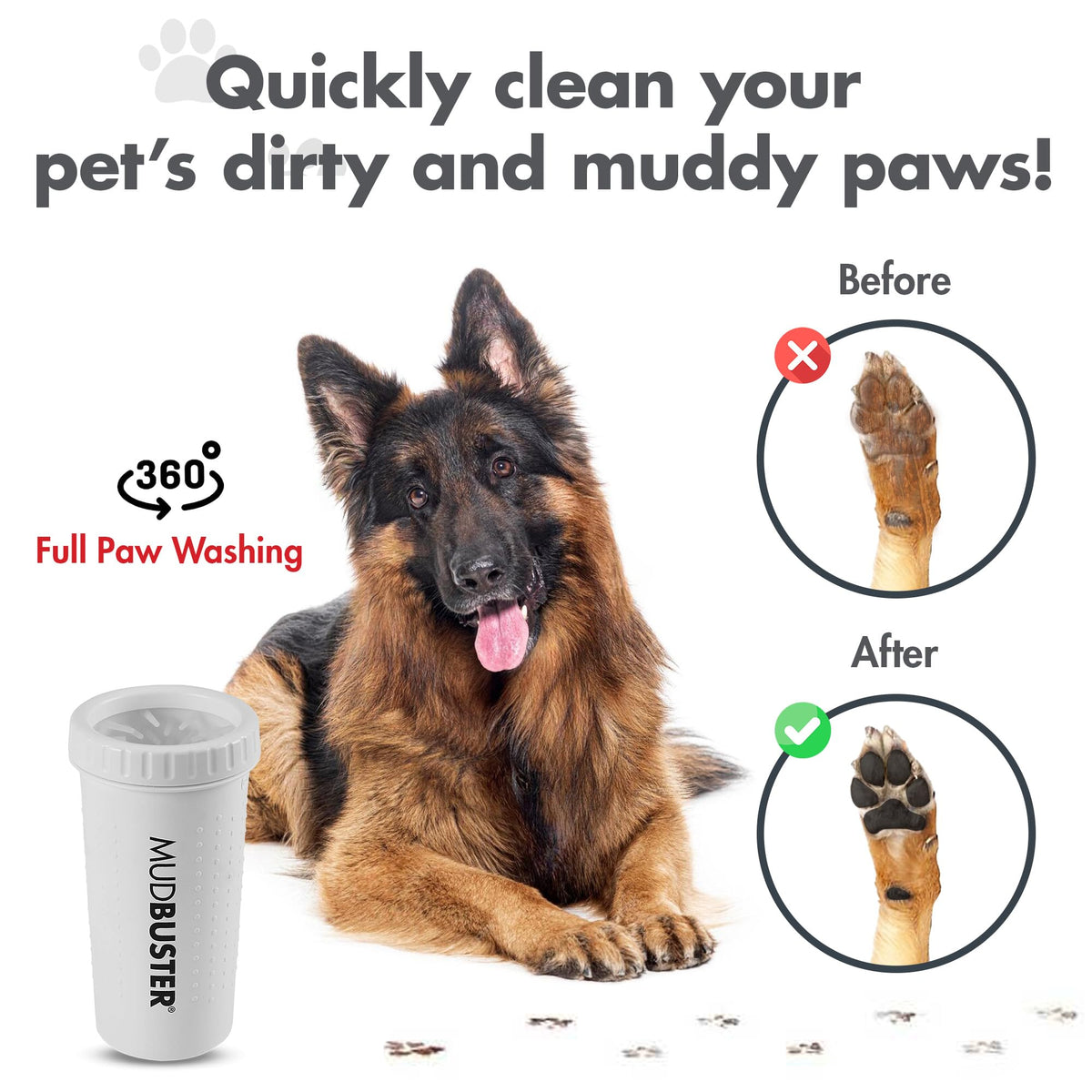 MudBuster Portable Paw Cleaner for Dogs (Bright White / Large)