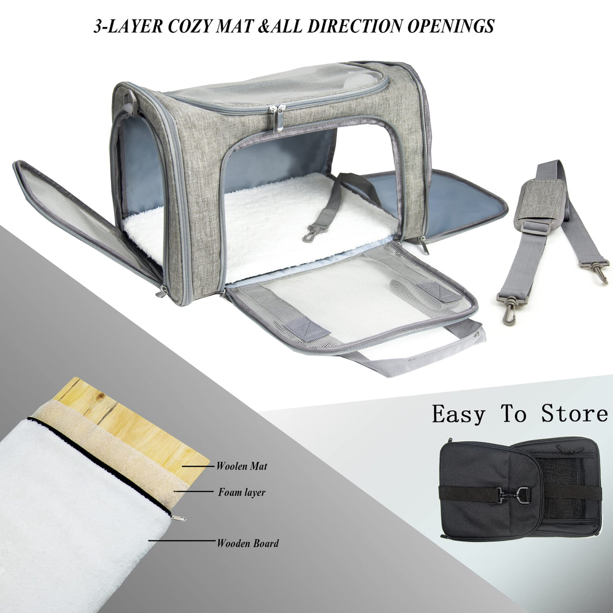 Soft Sided Carrier for Small Medium Cats Dogs (20.0"L x 13.0"W x 13.0"H / Grey)