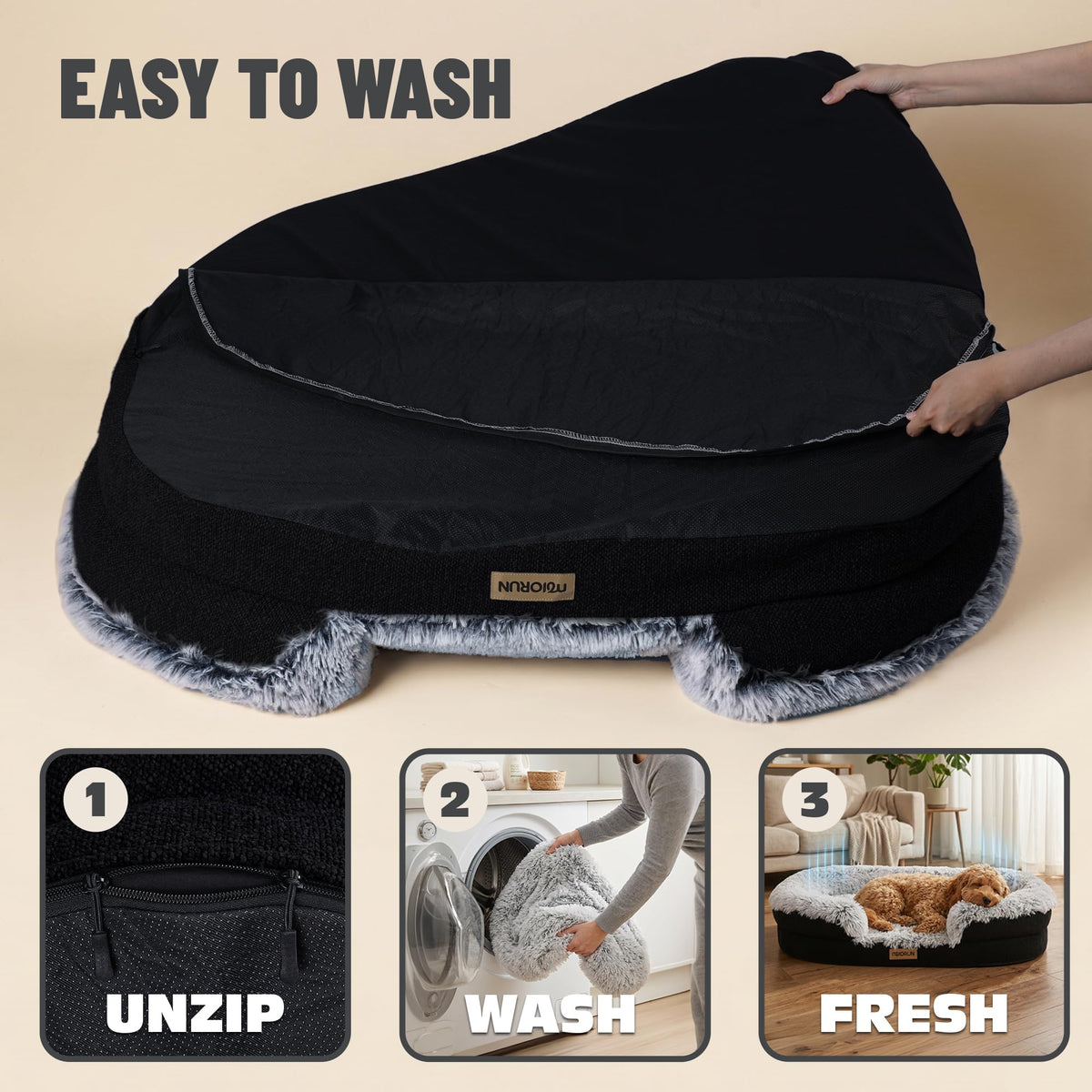 Fluffy Orthopedic Dog Beds Large Sized Dog (Gray / L-(40", UP to 70lbs))