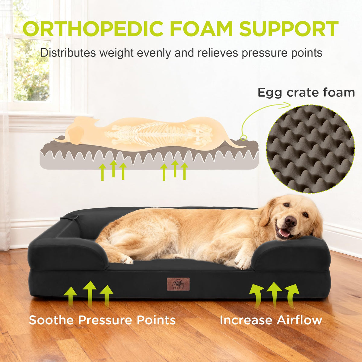 Waterproof Orthopedic Dog Bed for Extra Large Sized Dogs (48 x 30 x 9 in / Black)