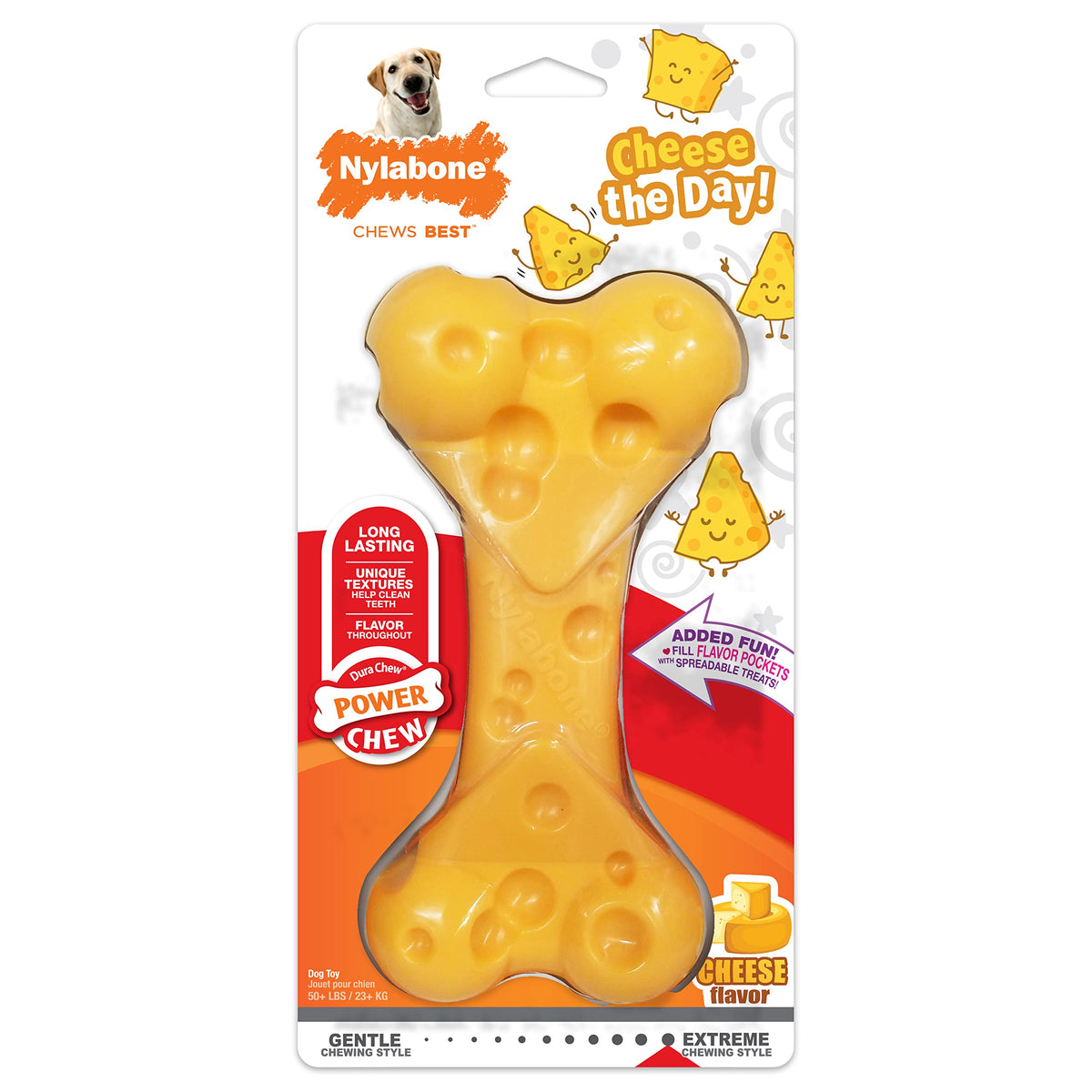Power Chew Cheese Bone Dog Chew Toy (Cheese 1 Pack / X-Large)