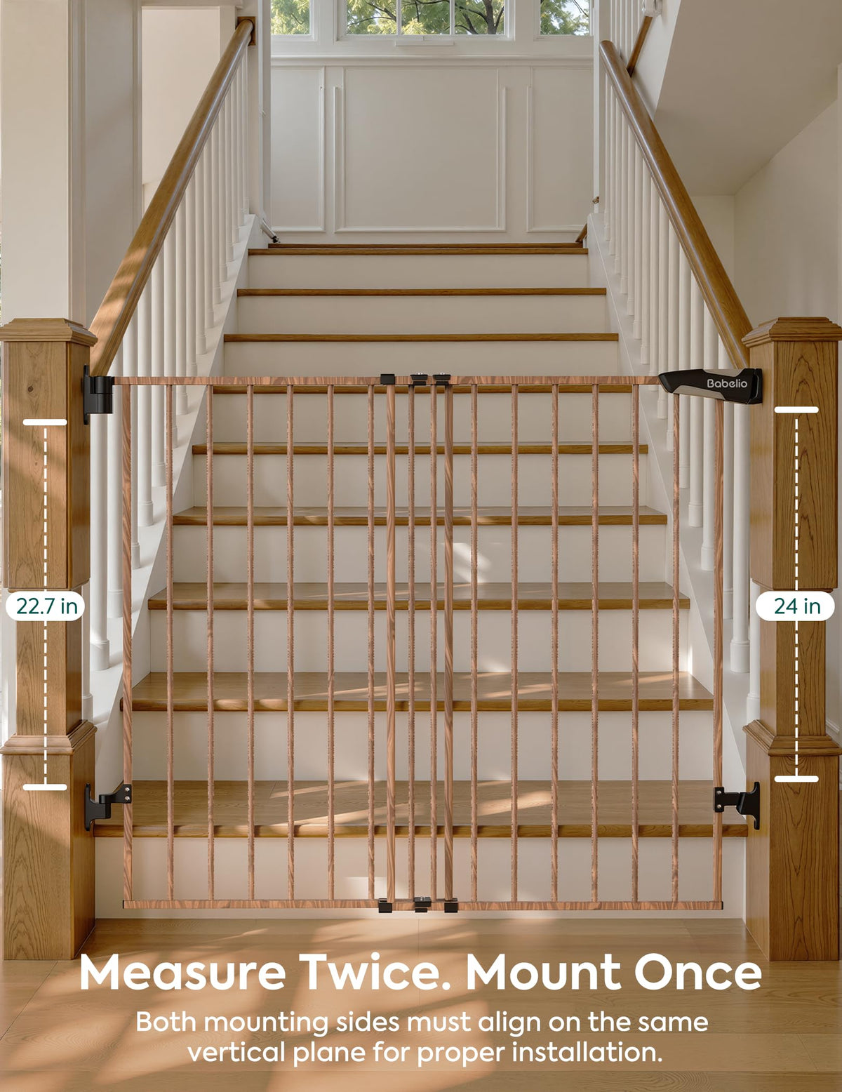 34" Extra Tall No Bottom Bar Baby Gate (Brown Wood Pattern - B17 / 34" H, 26-43" W-Standard)