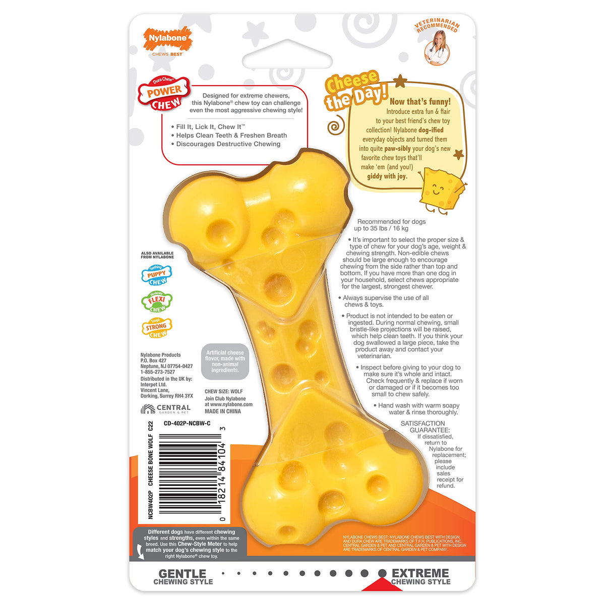 Power Chew Cheese Bone Dog Chew Toy (Cheese 1 Pack / Medium)
