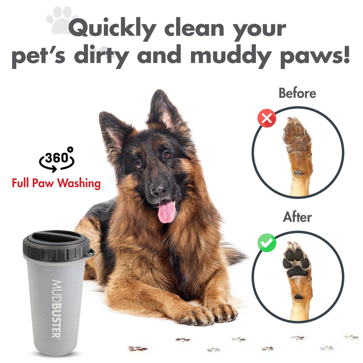 Lidded MudBuster Large Dog Paw Cleaner (Light Gray / Large with Lid)