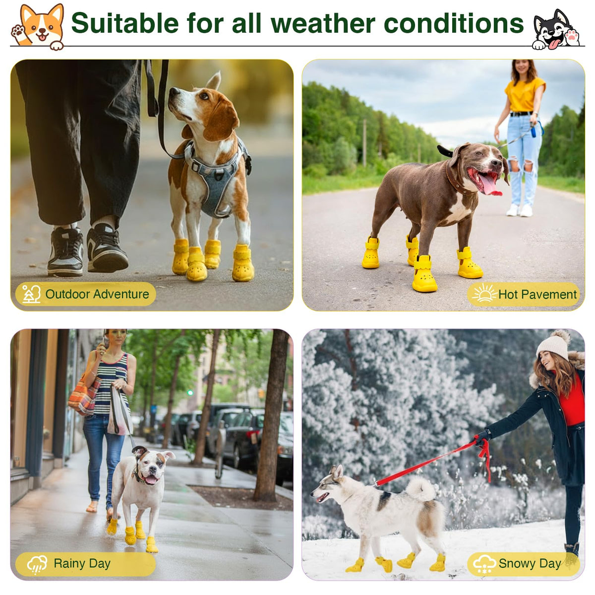Dog Shoes for Hot Pavement and Snow (Yellow / XL)