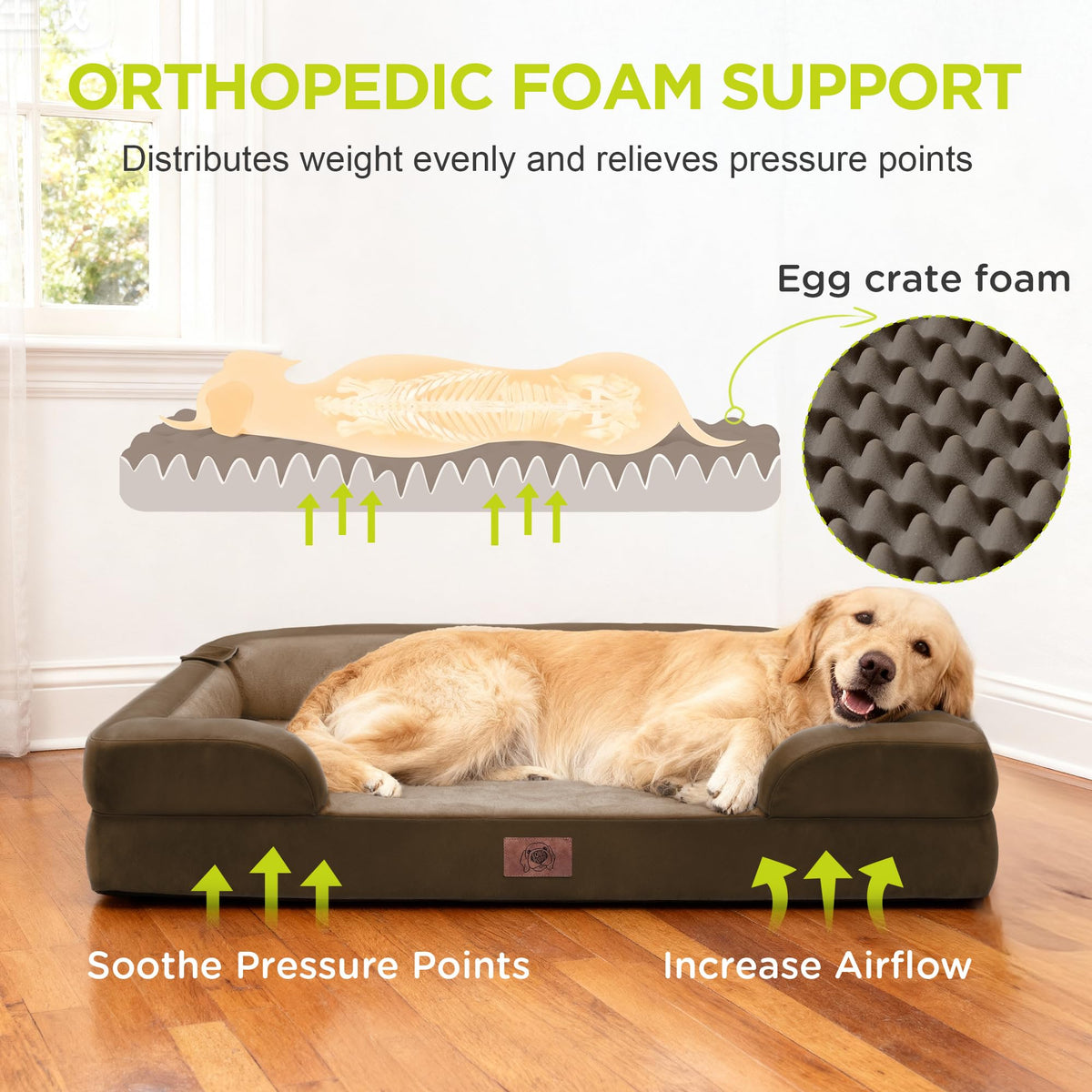 Waterproof Orthopedic Dog Bed for Extra Large Sized Dogs (48 x 30 x 9 in / Dark Brown)