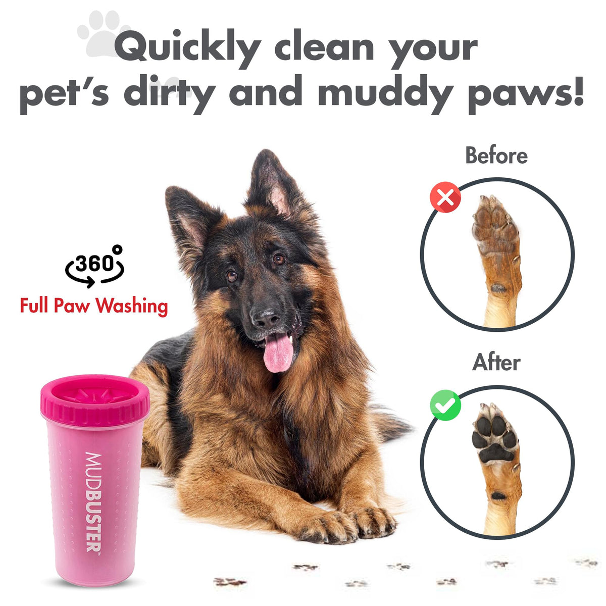 MudBuster Portable Dog Paw Cleaner (Pink / Large)