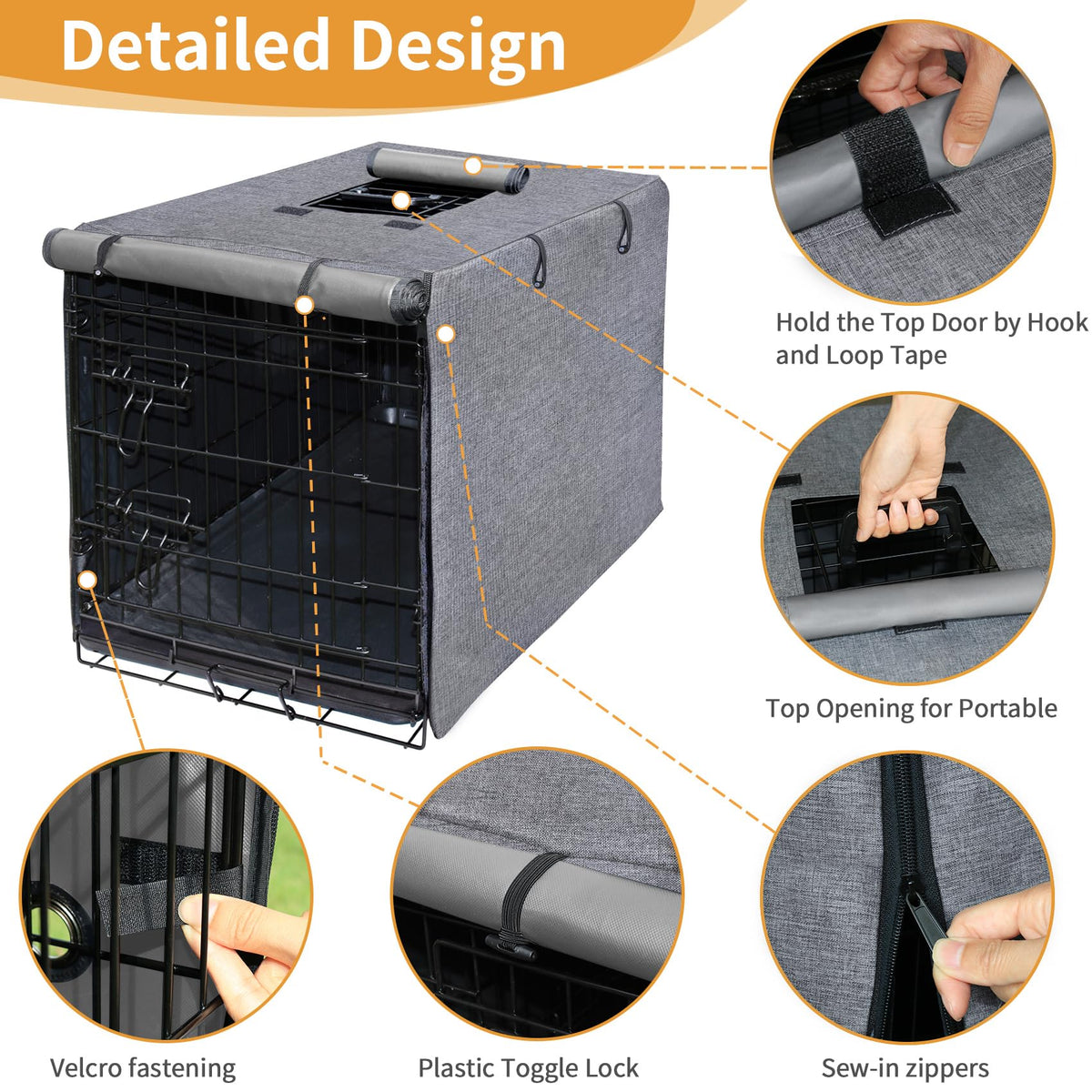 Dog Crate Cover (42.0"L x 28.0"W x 30.0"H / Grey)