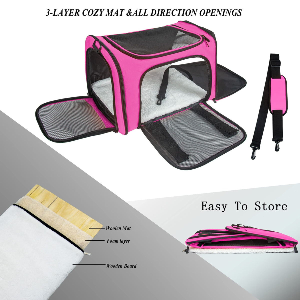Soft Sided Carrier for Small Medium Cats Dogs (20.0"L x 13.0"W x 13.0"H / Magenta)