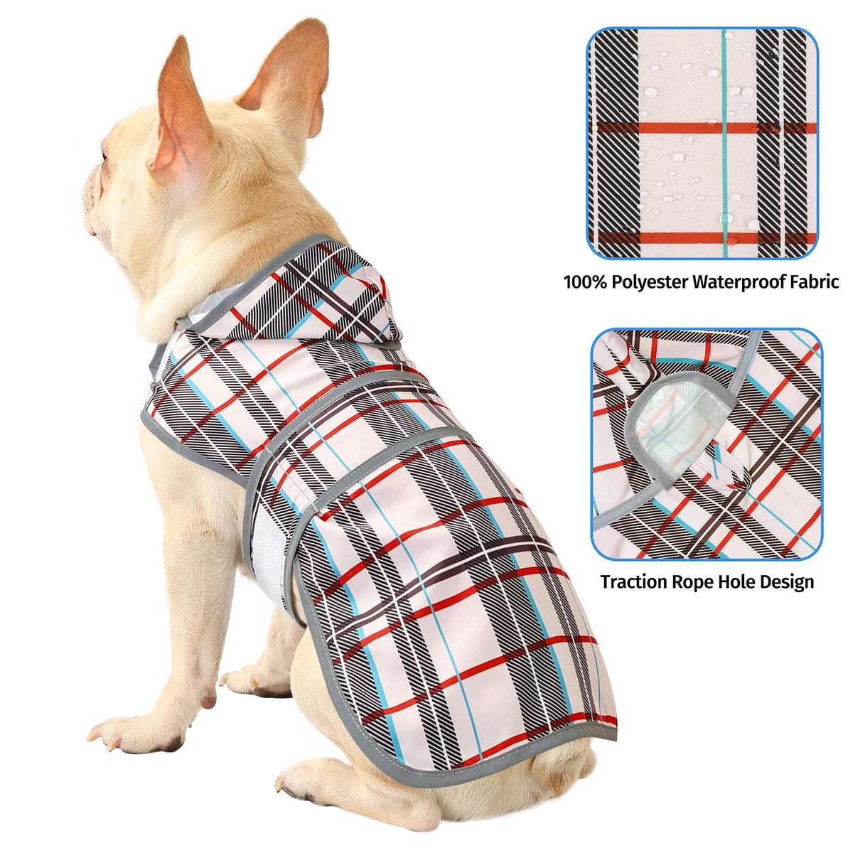 Dog Raincoat Waterproof Dog Rain Jacket with Hood (Khaki Plaid / Medium)